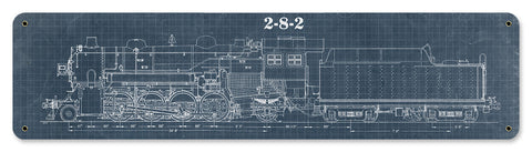 Train Blue Print 2-8-2 Metal Sign