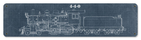 Train Blue Print 4-4-0 Metal Sign