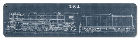 Train Blue Print Metal Sign