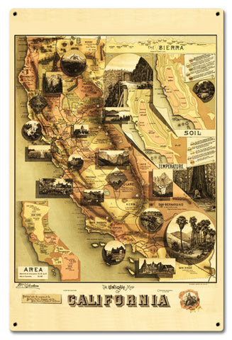 Unique Map Of California Vintage Sign Metal Sign