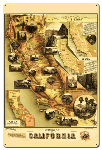 Unique Map Of California Vintage Sign Metal Sign