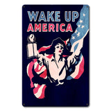 Wake Up America Metal Sign 12in X 18in Metal Sign