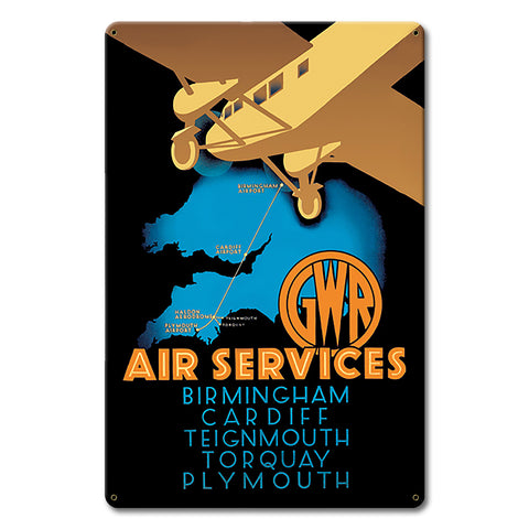 1930's Air Services Ad England Metal Sign 12in X 18in Metal Sign