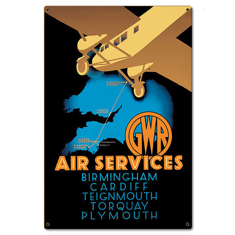 1930's Air Services Ad England Metal Sign 16in X 24in Metal Sign