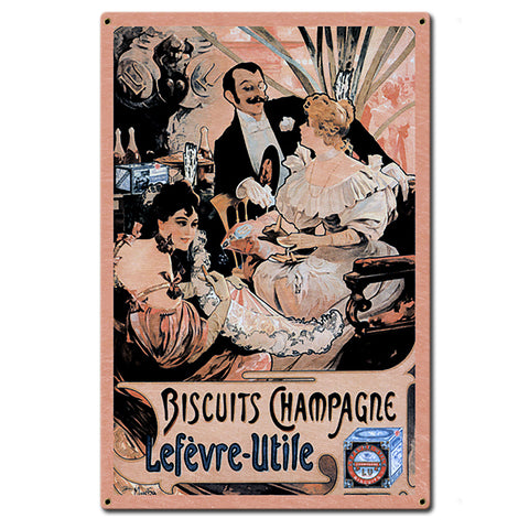 1890's Biscuits Champagne Ad Metal Sign 16in X 24in Metal Sign