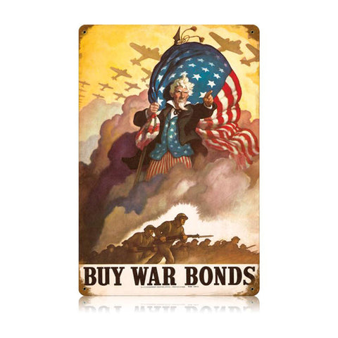 Uncle Sames Buy War Bonds Vintage Sign Metal Sign