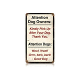 Attention Dogs Vintage Sign Metal Sign