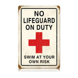 No Lifeguard Vintage Sign Metal Sign