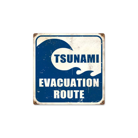 Tsunami Evacuation Vintage Sign Metal Sign