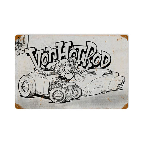 Von Hot Rod Cartoon Metal Sign