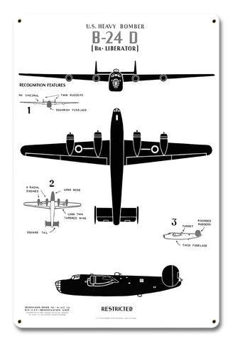 US Heavy Bomber B-24D Metal Sign 12in X 18in Metal Sign