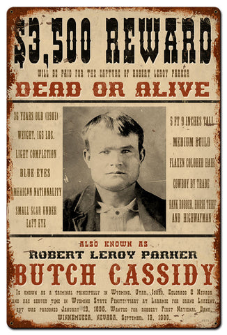 Wanted Butch Cassidy Metal Sign