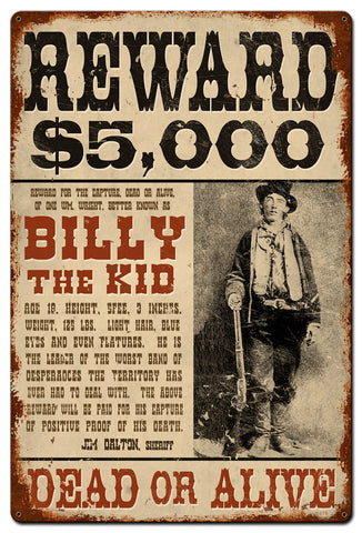 Wanted Billy The Kid Metal Sign