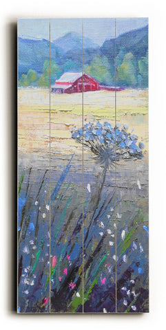 Queen Ann's Lace in the Valley - Wood Wall Decor by Carol Schiff 10 X 24