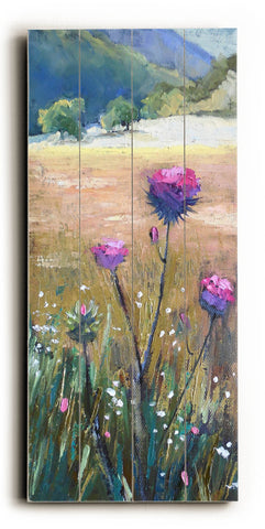 Thistle in the Valley - Wood Wall Decor by Carol Schiff 10 X 24