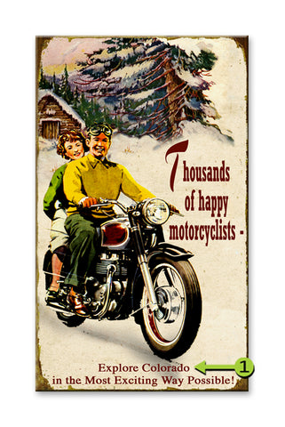 Thousands of happy motorcyclists. Wood 23x39