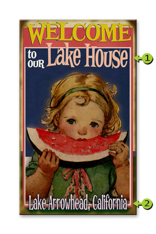 Watermelon Girl Welcome Sign Wood 23x39