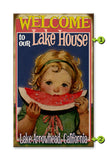 Watermelon Girl Welcome Sign Metal 14x24