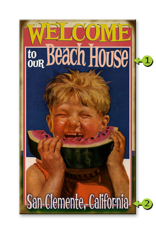 Watermelon Boy Welcome Sign Wood 23x39