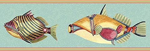 ArtFuzz Very Fishy Blue Horz 2 Wood Sign Size 14x40 Large Special