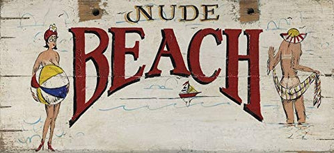 ArtFuzz Nude Beach Vintage Custom Wood Sign Wood Sign 14x30