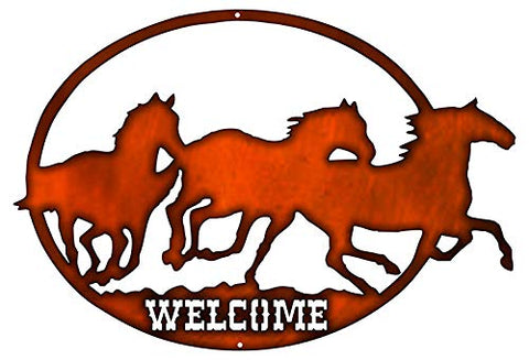 ArtFuzz Welcome Horses Cut Out Faux Copper Finish Metal Sign 17x24