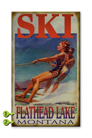 Water Ski Couple Wood 14x24