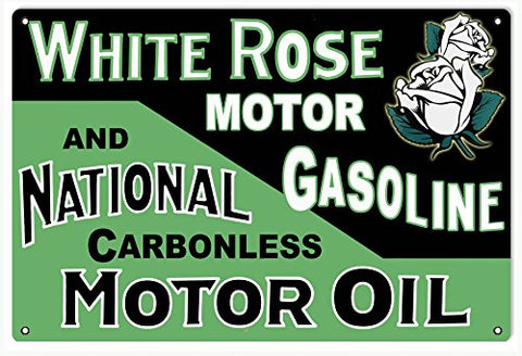 ArtFuzz White Rose Gasoline Reproduction Gas Station Metal Sign 18x30