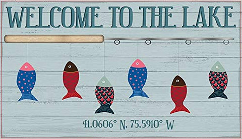 ArtFuzz Welcome to The Lake Fishing Wood Sign 15x26 Special