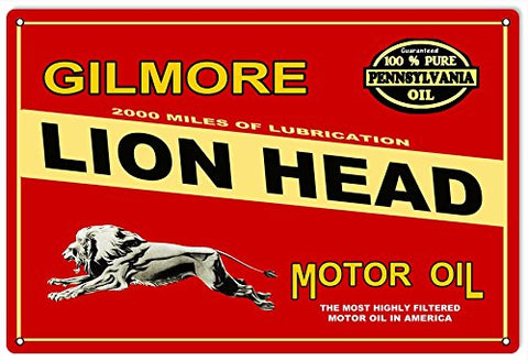 ArtFuzz Lion Head Motor Oil Reproduction Garage Shop Metal Sign 18x30