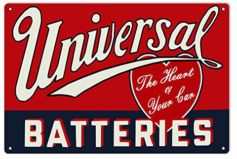 ArtFuzz Universal Batteries Gas Station Reproduction Garage Metal Sign 18x30