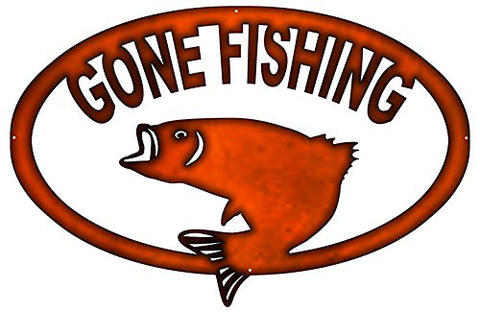 ArtFuzz Gone Fishing Laser Cut Out Faux Copper Finish Metal Sign 15.5x23.5