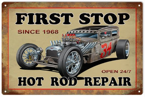 ArtFuzz Hot Rod Garage Shop Reproduction Gas Station Metal Sign 18x30