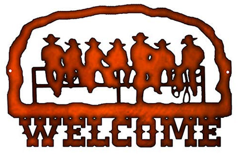 ArtFuzz Welcome Cowboys Cut Out Faux Copper Finish Metal Sign 14.7x22.7