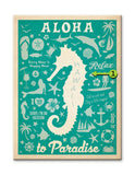 Aloha Seahorse w/ Green Background Wood 28x38