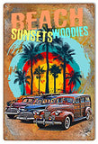 ArtFuzz Beach Sunset Woodies Man Cave Metal Sign by Phil Hamilton 12x18