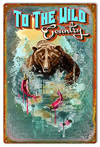 ArtFuzz Wild Country Bear Man Cave Metal Sign by Phil Hamilton 12x18