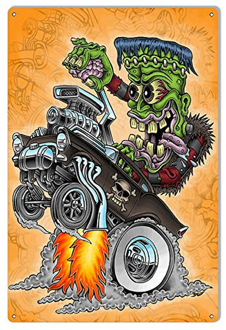 Hot Rod Skull Garage Art Metal Sign by Britt Madding 12x18