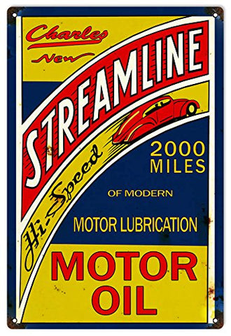 ArtFuzz Motor Oil Charles Streamline Reproduction Man Cave Metal Sign 18x30