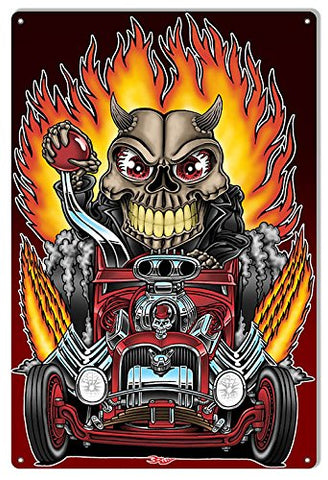 ArtFuzz Hot Rod Skull Man Cave Garage Shop Metal Sign by Britt Madding 12x18