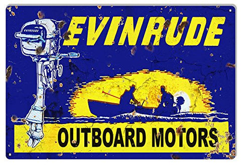 Evinrude Motors Garage Art Hunting and Fishing Metal Sign 12x18