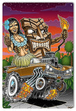 ArtFuzz Hot Rod Tiki Hula Girl Metal Sign by Britt Madding 12x18