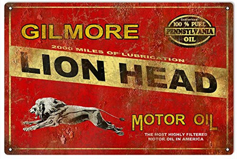 ArtFuzz Lion Head Gilmore Motor Oil Reproduction Metal Sign 18x30