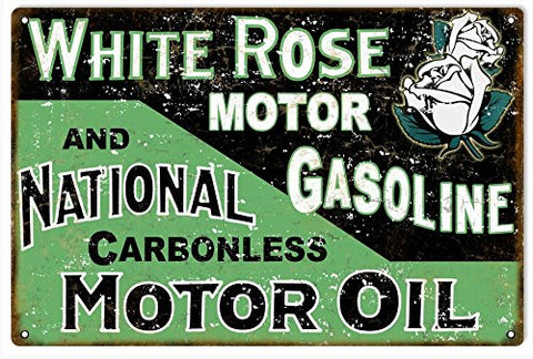 ArtFuzz Gasoline White Rose Reproduction Garage Shop Metal Sign 18x30