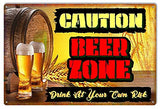 ArtFuzz Caution Beer Zone Man Cave Reproduction Bar Metal Sign 12x18