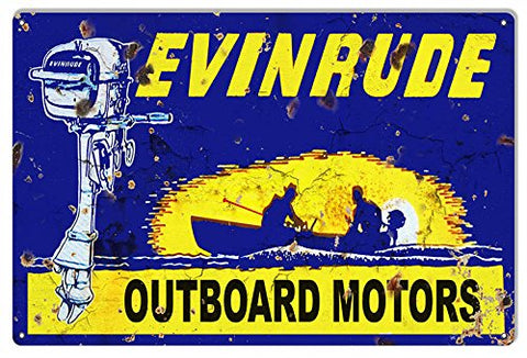 ArtFuzz Evinrude Outboard Motors Large Hunting Fishing Metal Sign 16x24