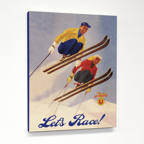 Let's Race Vintage Ski Canvas by OBC 11 X 14