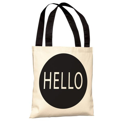 Hello Circle Black Tote Bag by