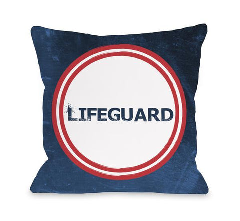 Lifeguard - Navy Red Throw Pillow by