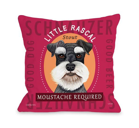 Schnauzer Fuschia Multi throw pillow by Retro Pets